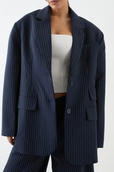 Misspap Premium Pinstripe Oversized Blazer In Blue