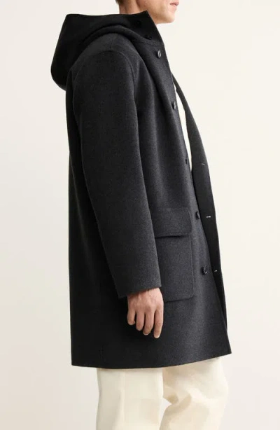 Mango Handmade Hooded Wool Blend Melton Overcoat In Black
