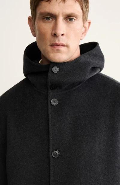 Mango Handmade Hooded Wool Blend Melton Overcoat In Black