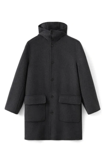 Mango Handmade Hooded Wool Blend Melton Overcoat In Black