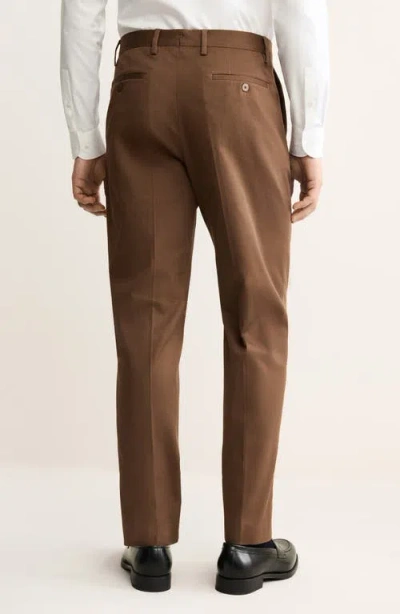 Mango Regular Fit Pleated Stretch Cotton Pants In Brown