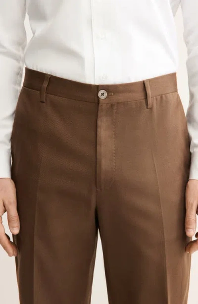 Mango Regular Fit Pleated Stretch Cotton Pants In Brown