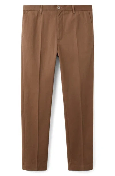 Mango Regular Fit Pleated Stretch Cotton Pants In Brown