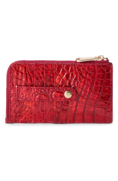 Brahmin Lennon Croc Embossed Leather Card Case In Red
