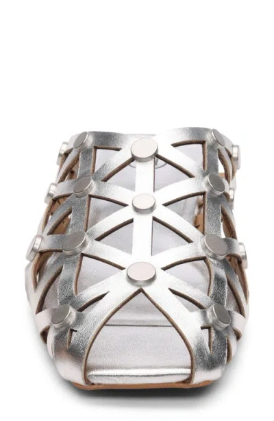 Ash Bone Studded Cutout Slide Sandal In Silver