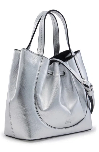 Behno Mini Katrina Metallic Leather Crossbody Tote In Silver