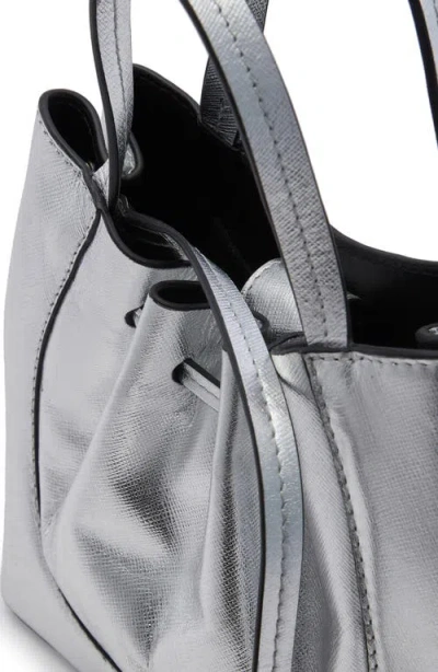 Behno Mini Katrina Metallic Leather Crossbody Tote In Silver