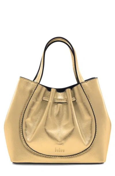 Behno Mini Katrina Metallic Leather Crossbody Tote In Gold