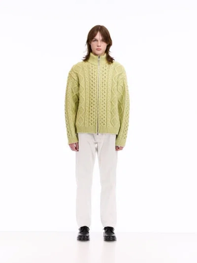 Vowels Cable Knit Zip Up In Green