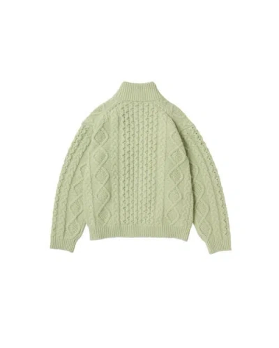 Vowels Cable Knit Zip Up In Green