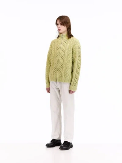 Vowels Cable Knit Zip Up In Green
