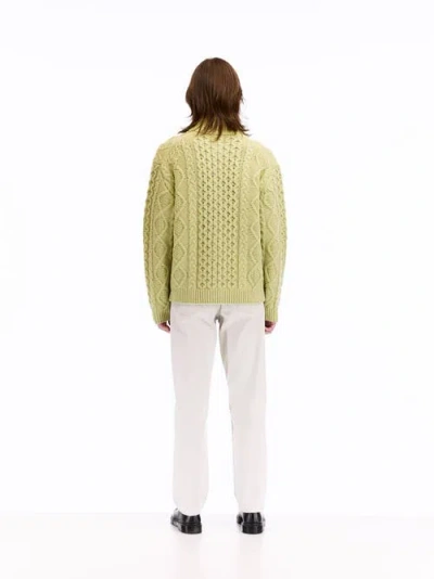 Vowels Cable Knit Zip Up In Green