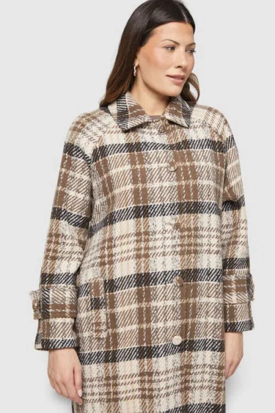Wallis Button Through Check Coat In Brown