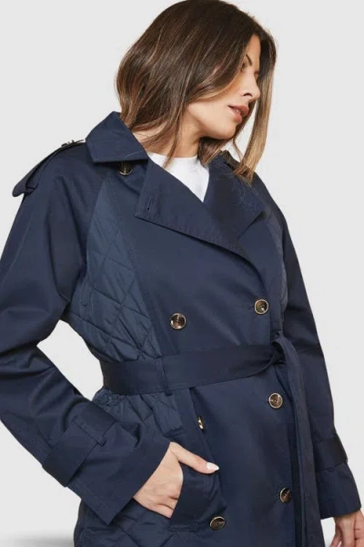Wallis Padded Belted Trench Coat In Blue