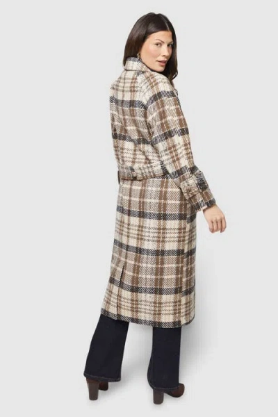 Wallis Button Through Check Coat In Brown