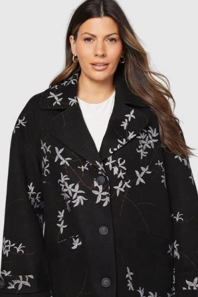 Wallis Floral Three Button Collared Coat In Black