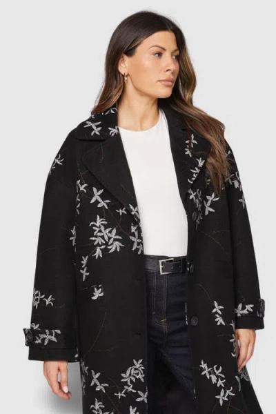 Wallis Floral Three Button Collared Coat In Black