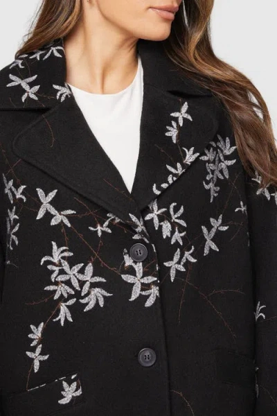 Wallis Floral Three Button Collared Coat In Black