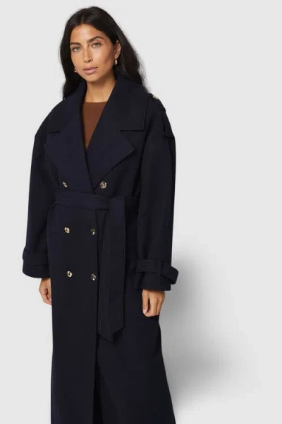 Wallis Wide Lapel Trench Coat In Blue