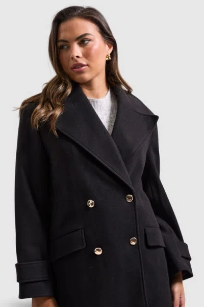 Wallis Mid Length Double Breasted Coat In Black