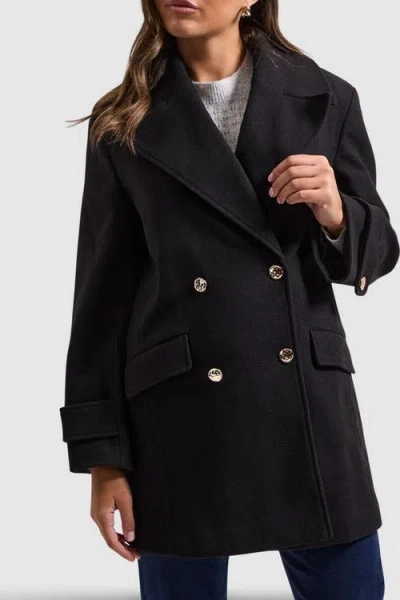 Wallis Mid Length Double Breasted Coat In Black