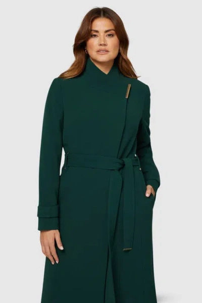 Wallis Double Crepe Wrap Belted Coat In Green