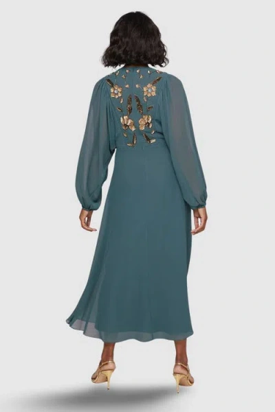 Wallis Embellished Balloon Sleeve Midi Dress In Green