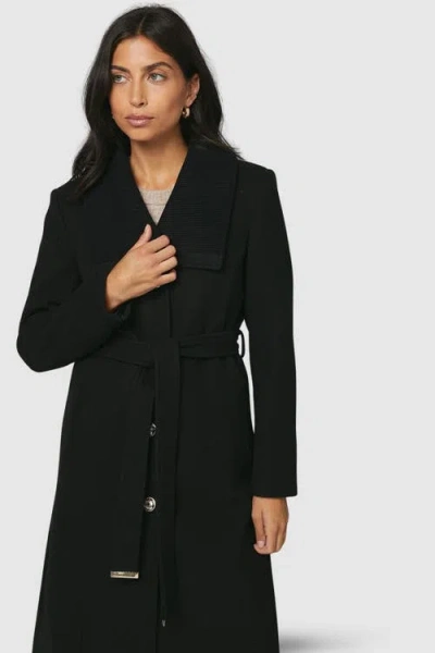 Wallis Knitted Collar Button Through Wrap Coat In Black