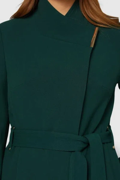 Wallis Double Crepe Wrap Belted Coat In Green