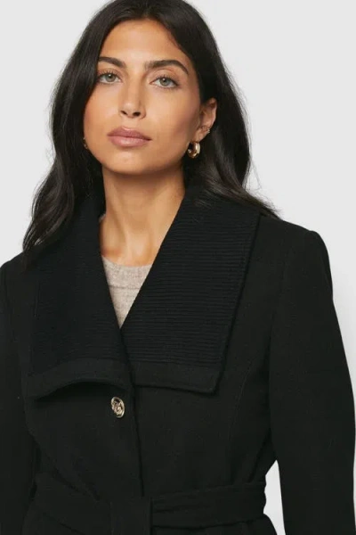 Wallis Knitted Collar Button Through Wrap Coat In Black