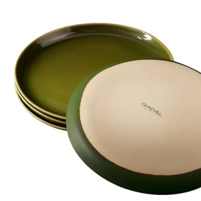Gharyan Stoneware Edan Flat Dinner Plate, Set Of 4 In Green