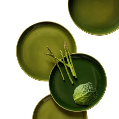 Gharyan Stoneware Edan Flat Dinner Plate, Set Of 4 In Green