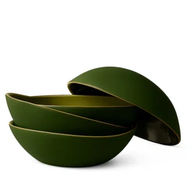 Gharyan Stoneware Family Feast Dinnerware, Set Of 13 Pieces In Green