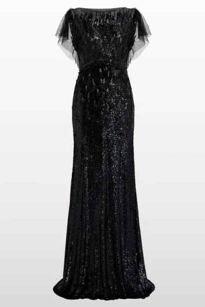 Jenny Packham Bonnie Sequin-embellished Tulle Dress In Black
