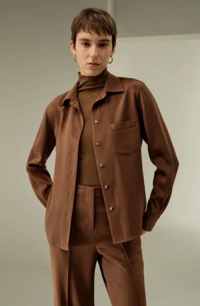 Lilysilk Basic Silk Spread Collar Shirt In Brown