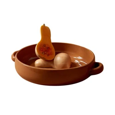 Gharyan Stoneware Serving Plate With Handles In Brown