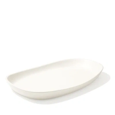 Gharyan Stoneware Serving Platter, Bowl & Olive Wood Servers, Set Of 4 In White