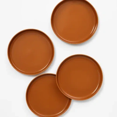 Gharyan Stoneware Edan Flat Salad/dinner Plate, Set Of 4 In Brown