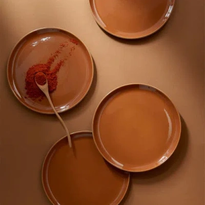 Gharyan Stoneware Edan Flat Salad/dinner Plate, Set Of 4 In Brown