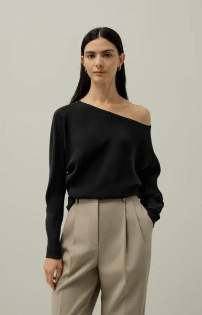 Lilysilk Long Sleeve Gathered Silk Top In Black