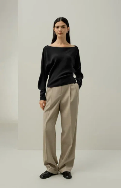 Lilysilk Long Sleeve Gathered Silk Top In Black