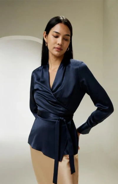 Lilysilk Silk Wrap Blouse In Blue