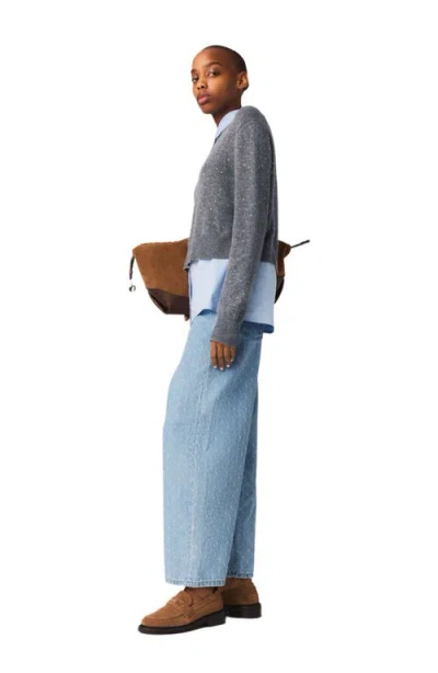 Maje Removable Rhinestone Trim Sweater In Gray