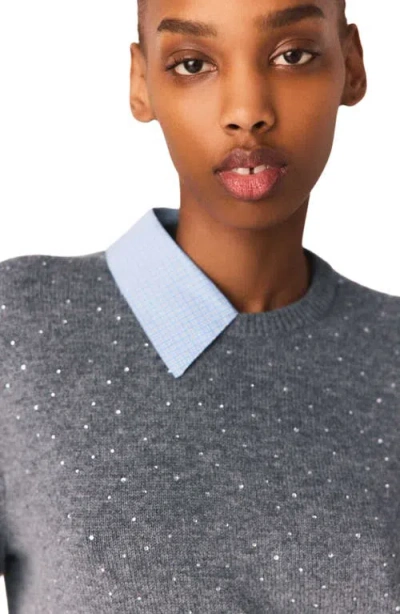 Maje Removable Rhinestone Trim Sweater In Gray