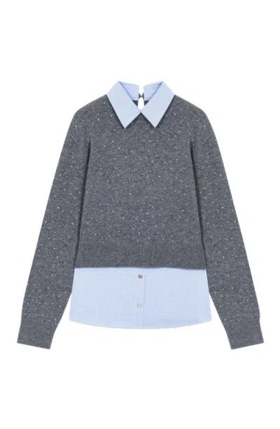 Maje Removable Rhinestone Trim Sweater In Gray
