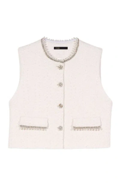Maje Womens Ecru Sleeveless Bead-embellished Tweed Jacket In Neutral