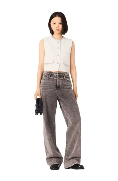 Maje Womens Ecru Sleeveless Bead-embellished Tweed Jacket In Neutral