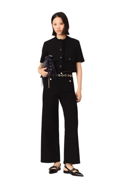 Maje Womens Black Short Button-down Tweed Jacket In Black