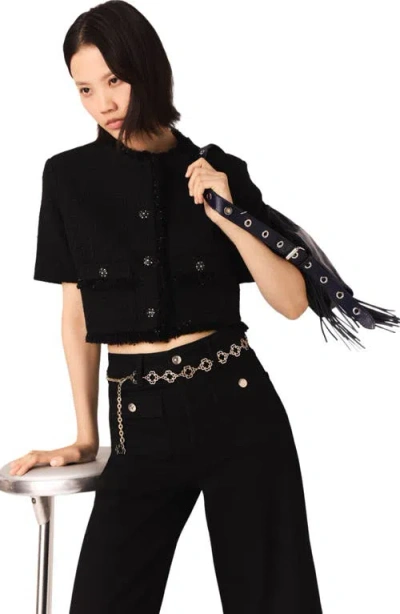 Maje Womens Black Short Button-down Tweed Jacket In Black