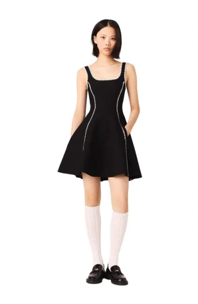 Maje Womens Black Sleeveless Flared-skirt Knitted Mini Dress